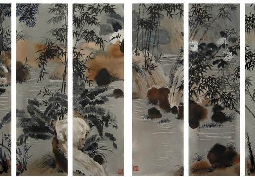 T017 倣石濤花木竹石十二通屏