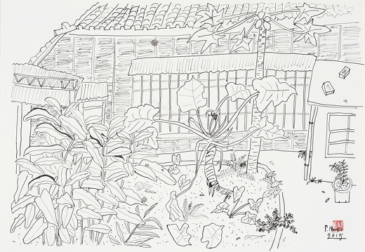 D054 Courtyard- Pen Drawing