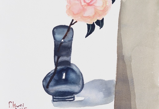 W052 Pink Camellia in the Glass Vase I