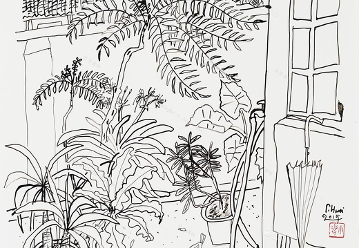D035 Courtyard- Pen Drawing